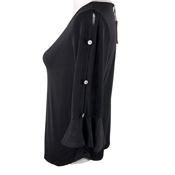 Green Envelope Top Black Small Bell Sleeves Cut Outs New - Picture 9 of 13